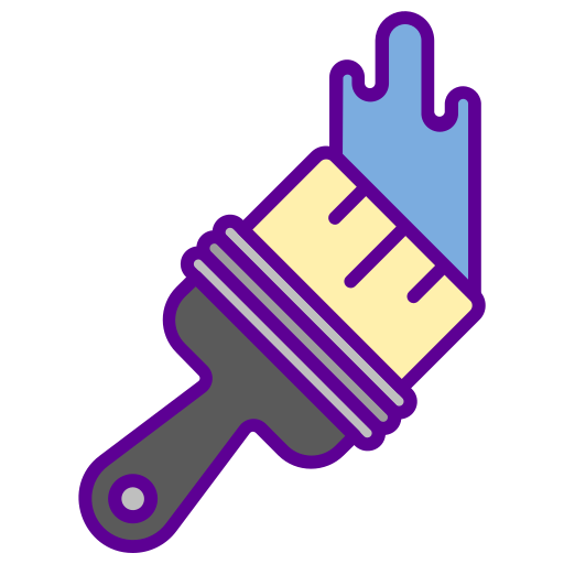 Icono de brocha de pintura con un chorro de pintura azul, representando herramientas de pintura y decoración. Ideal para temas de bricolaje y renovación del hogar.