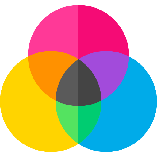 Tres círculos superpuestos en colores primarios (magenta, amarillo y cian) que representan el modelo de color CMY.
