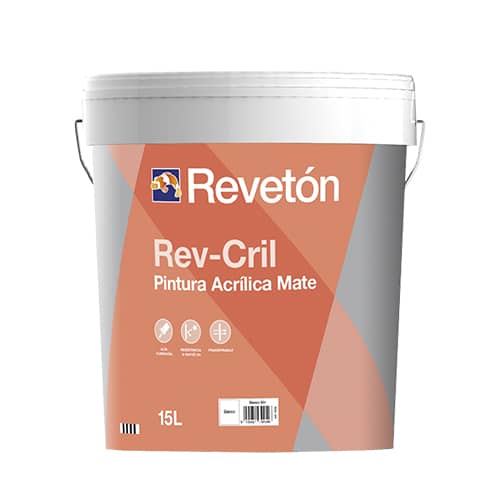 1402_1408_Rev-Cril-15L-329.jpg Cubeta de 15 litros de pintura acrílica mate Rev-Cril de Revetón, ideal para proyectos de decoración y renovación de interiores y exteriores.