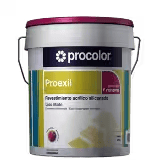 Cubeta de pintura Proexil de Procolor, revestimiento acrílico elastomérico en color blanco, ideal para exteriores e interiores, con propiedades de alta durabilidad y resistencia a la intemperie.