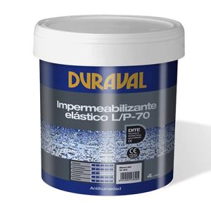 Envase de impermeabilizante elástico L/P-70 de Duraval, ideal para la protección contra la humedad en construcciones.