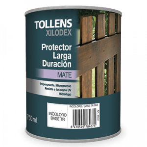 Lata de 750 ml de protector mate Tollens Xilodex, diseñado para la protección de madera con larga duración, resistente a rayos UV y propiedades hidrófugas. Ideal para mantener la apariencia y durabilidad de superficies de madera.